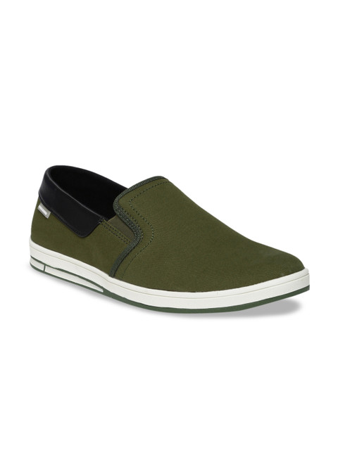 

Flying Machine Men Olive Green Slip-On Sneakers