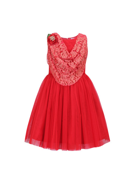 

CUTECUMBER Girls Self Design Red Fit and Flare Dress