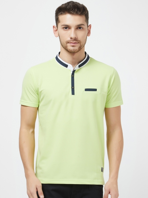 

Status Quo Men Lime Green Slim Fit Solid Mandarin Collar T-shirt