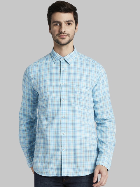 Parx Men Blue & Off-White Slim Fit Checked Casual Shirt
