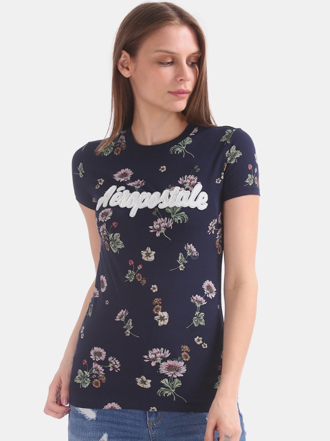 

Aeropostale Women Blue Printed Round Neck T-shirt