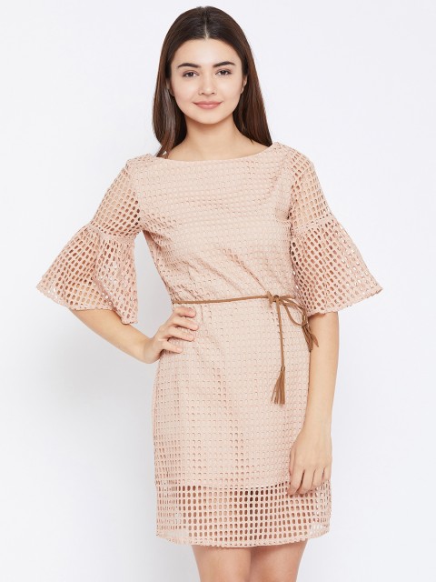 

PANIT Women Nude-Coloured Self Design A-Line Dress