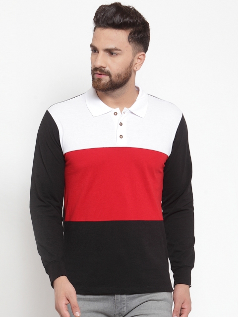 

Kalt Men White & Red Colourblocked Polo Collar T-shirt