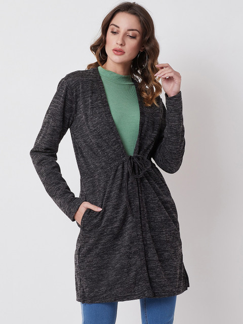 

Nun Women Charcoal Grey Solid Open Front Shrug