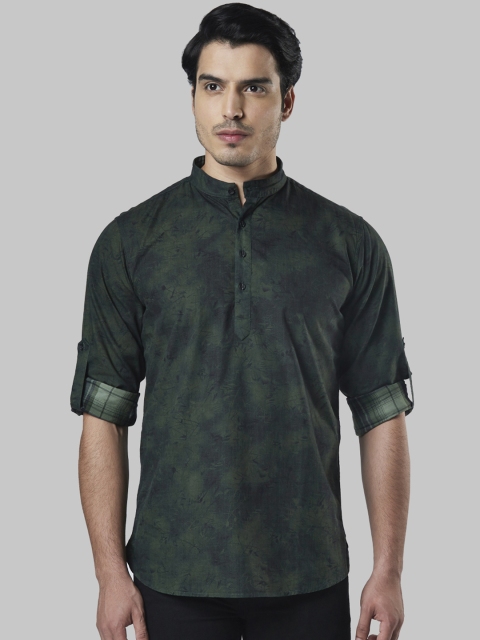 

Ethnix by Raymond Men Olive Green Printed Straight Short Kurta