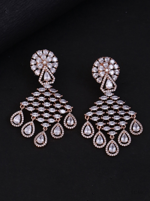

Voylla White Rose Gold-Plated Handcrafted Contemporary CZ Drop Earrings