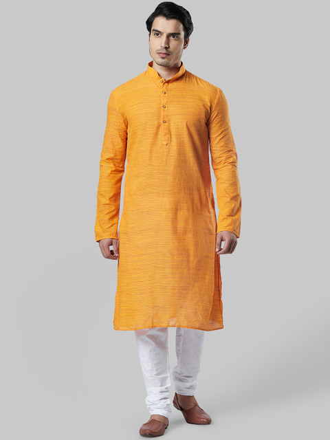 

Ethnix by Raymond Men Yellow & White Solid Kurta with Churidar