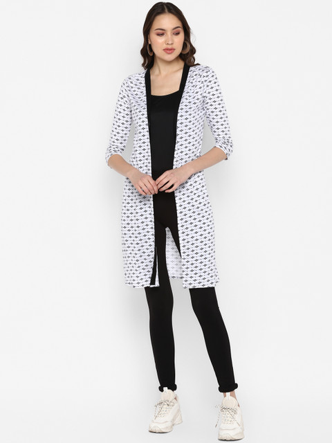 

Color Cocktail Women White & Black Printed Open Front Shrug