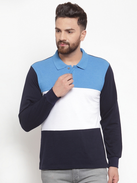 

Kalt Men Blue Colourblocked Polo Collar T-shirt