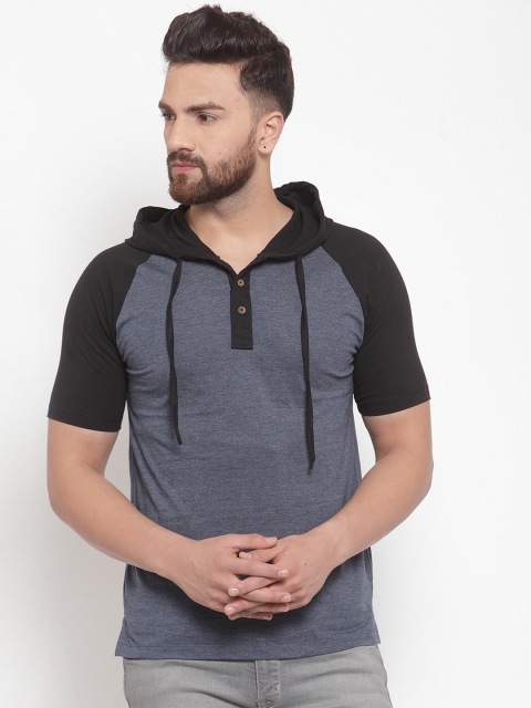 

Kalt Men Navy Blue Solid Hood T-shirt