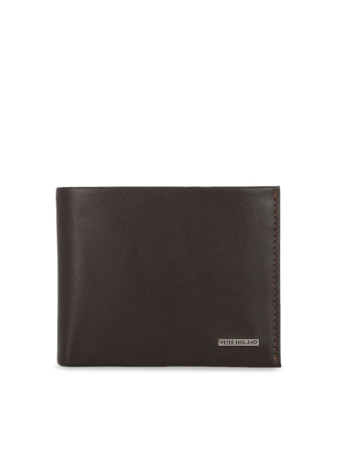 

Peter England Men Brown Textured Two Fold Leather Wallet