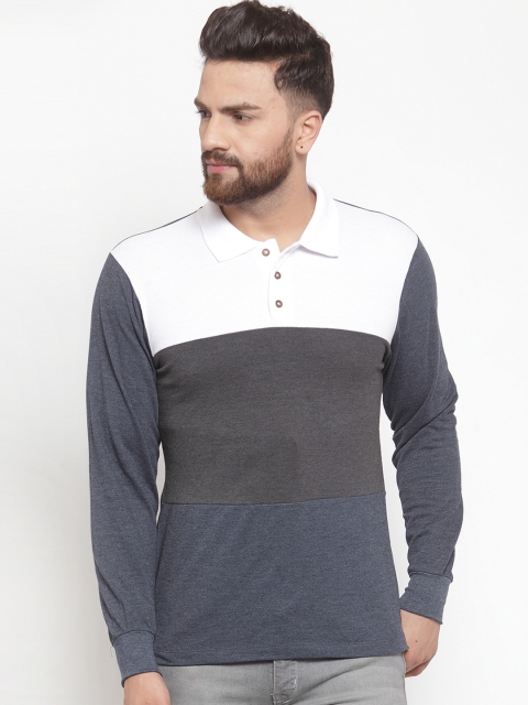 

Kalt Men White & Grey Colourblocked Polo Collar T-shirt