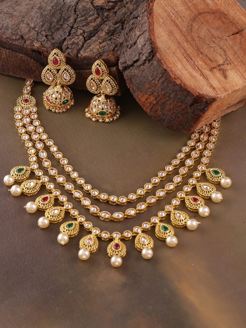 

Voylla Women Gold-Toned & Cubic-Zirconia Stone Studded Layered Jewellery Set