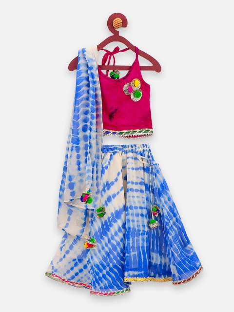 

LilPicks Girls Blue & Pink Printed Ready to Wear Lehenga & Blouse with Dupatta