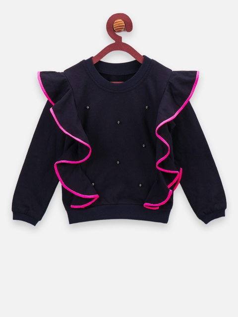 

LilPicks Girls Navy Blue Solid Sweatshirt