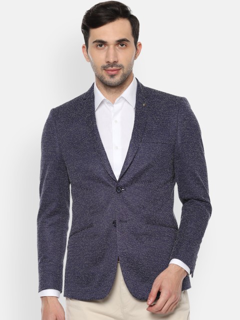 

Allen Solly Men Navy Blue Single-Breasted Solid Slim-Fit Blazer