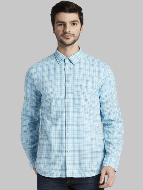 Parx Men Sea Green & Yellow Slim Fit Checked Casual Shirt