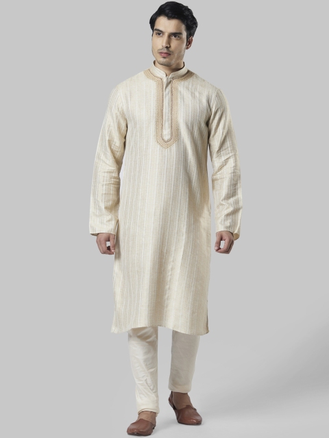 

Ethnix by Raymond Men Beige Striped Straight Kurta