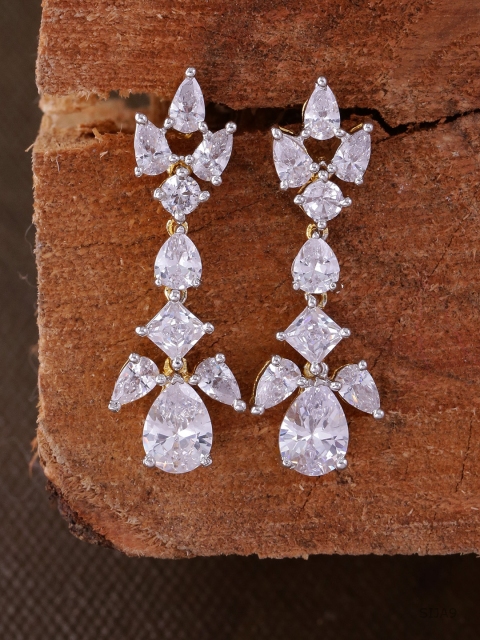 

Voylla Gold-Plated & White Handcrafted Contemporary CZ Drop Earrings