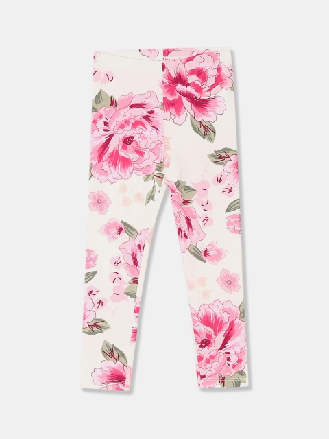 

The Childrens Place Girls White & Pink Printed Leggings