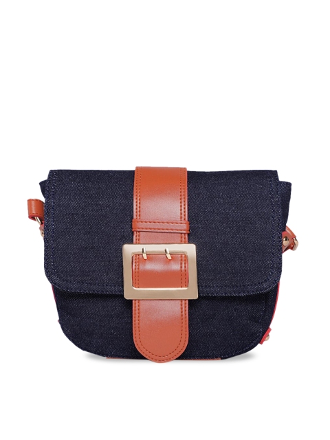 

Kanvas Katha Navy Blue & Brown Colourblocked Sling Bag