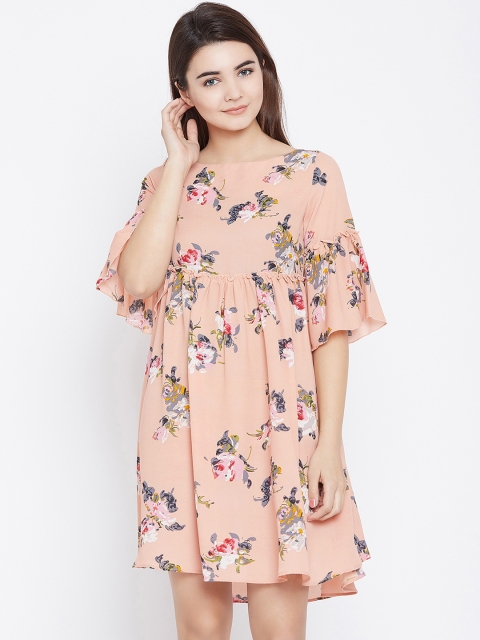 

PANIT Women Peach-Coloured Floral Printed Fit and Flare Dress