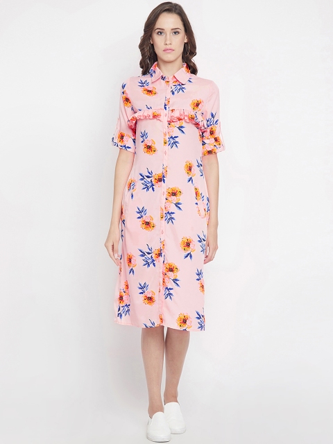 

PANIT Women Peach-Coloured Floral Printed Shirt Dress