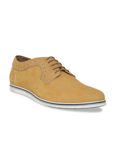 

U.S. Polo Assn. Men Camel Brown Solid Leather Derbys, Beige