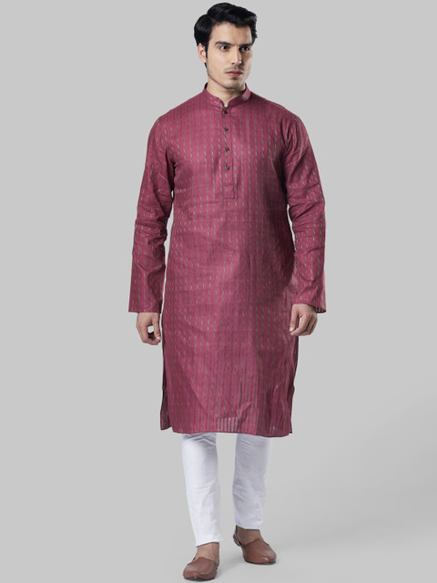 

Ethnix by Raymond Men Maroon & White Woven Design Kurta with Churidar