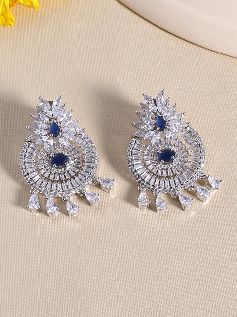 

Voylla Silver-Plated & White Contemporary Cubic Zirconia Drop Earrings