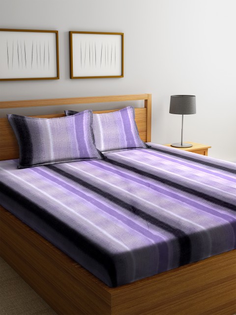 

BOMBAY DYEING Purple Striped 180 TC Cotton 1 King Bedsheet with 2 Pillow Covers