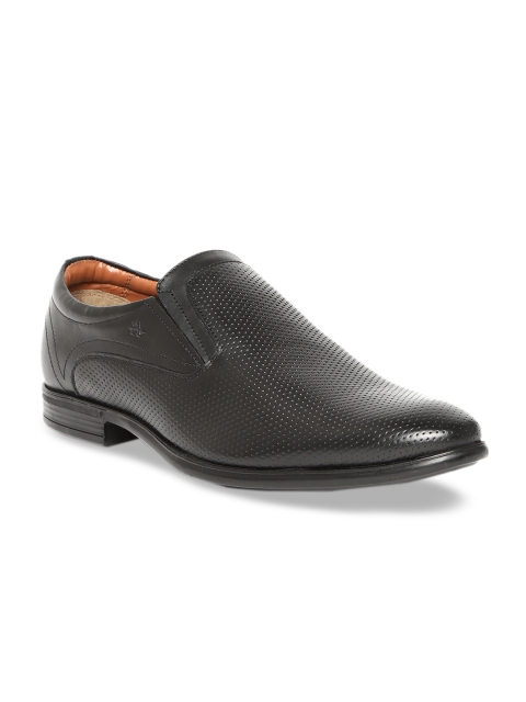 

Arrow Men Black Textured Leather Formal Slip-On Shoes