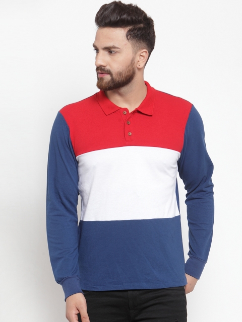 

Kalt Men White & Red Colourblocked Polo Collar T-shirt