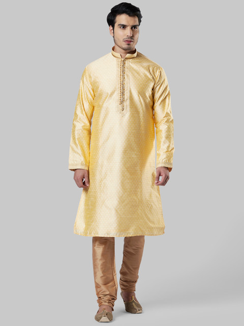

Ethnix by Raymond Men Gold-Coloured Woven Design Straight Kurta
