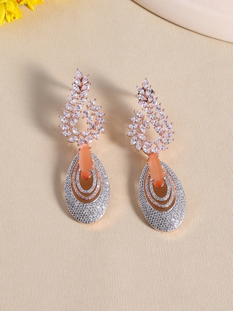 

Voylla Gold-Toned & White Contemporary Drop Earrings