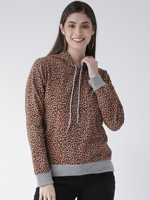 

The Vanca Women Orange Animal Printed Hooded Sweatshirt