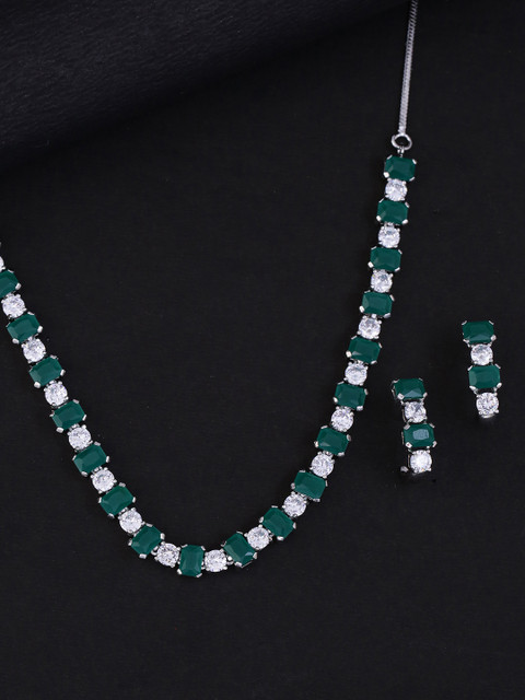 

Voylla Women Silver-Toned & Cubic Zirconia Studded Handcrafted Jewellery Set