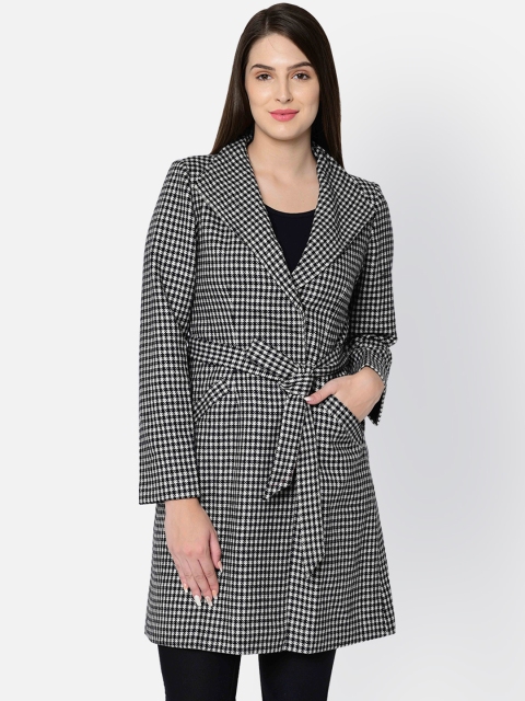 

Owncraft Women Black & White Printed Regular-Fit Longline Trench Coat