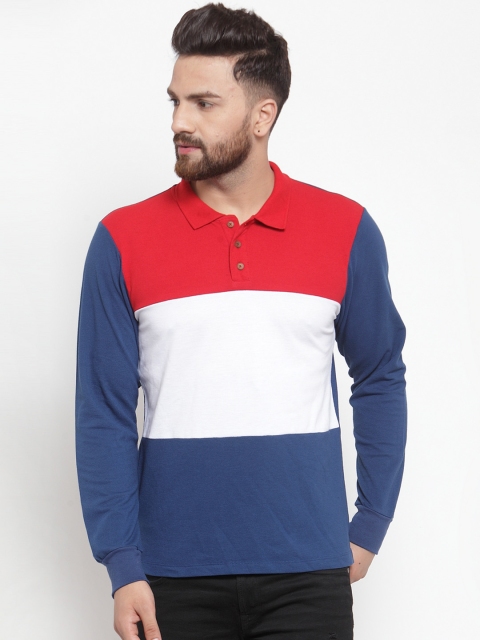 

Kalt Men White & Red Colourblocked Polo Collar T-shirt
