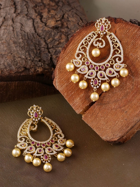

Voylla Gold-Toned & White Contemporary Drop Earrings