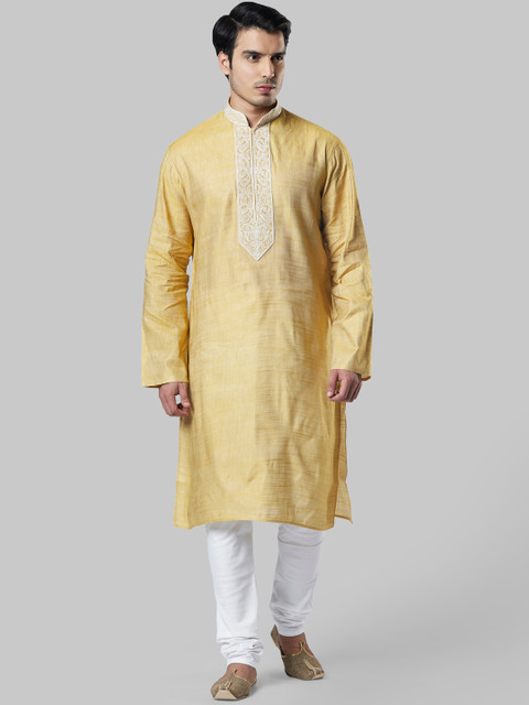 

Ethnix by Raymond Men Yellow Embroidered Straight Kurta