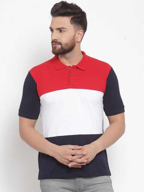 

Kalt Men Red & White Colourblocked Polo Collar T-shirt