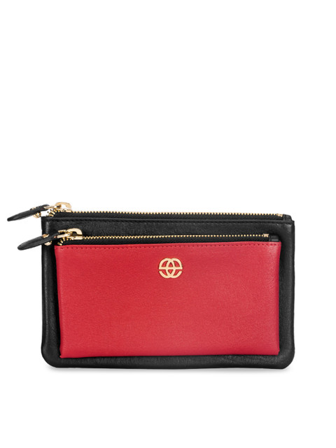 

Eske Women Black & Pink Colourblocked Leather Double Zip Wallet