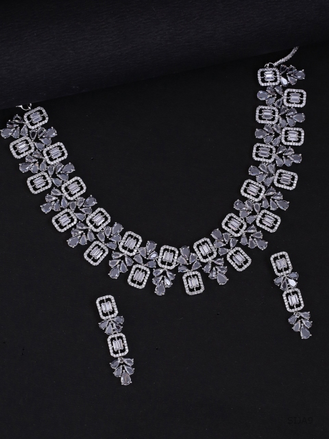

Voylla Women Silver-Plated & Cubic-Zirconia Studded Handcrafted Jewellery Set