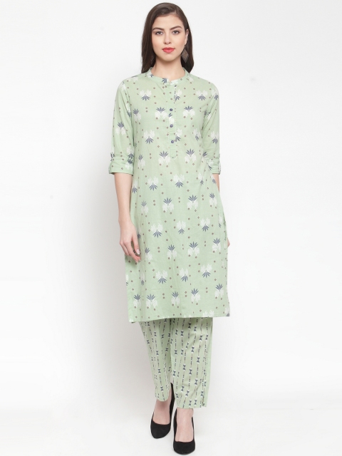 

Kiaasa Women Green & Grey Printed Kurta with Trousers