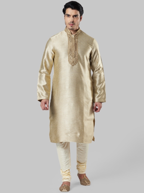 

Ethnix by Raymond Men Beige Woven Design Straight Kurta