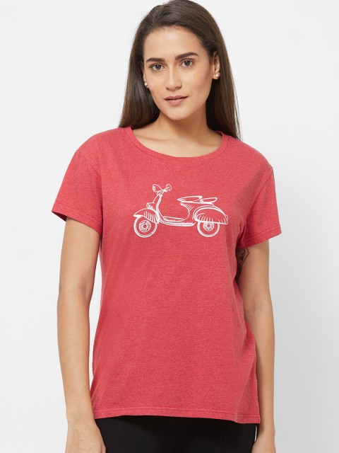 

Mystere Paris Women Red Printed Comfort Fit Lounge T-shirts