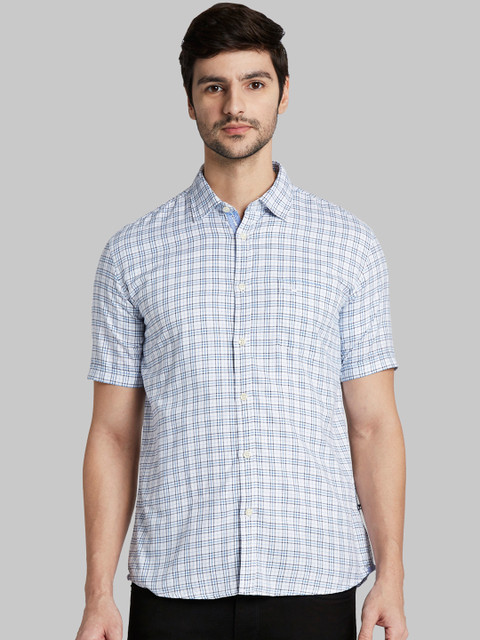 

Parx Men Blue Slim Fit Checked Casual Shirt