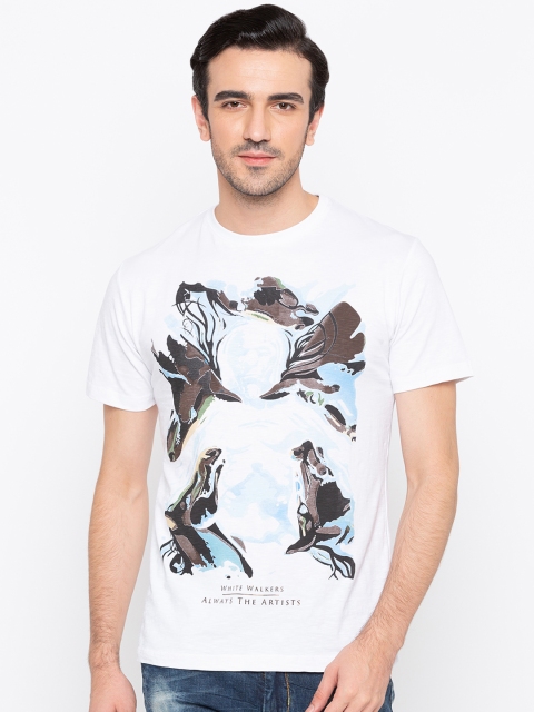 

Status Quo Men White Game of Thrones Printed Round Neck Pure Cotton T-shirt