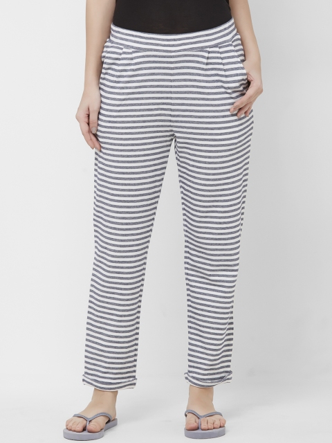 

Mystere Paris Women White & Navy Blue Striped Lounge Pants